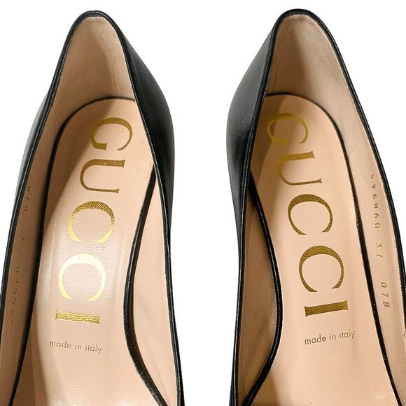 Gucci Zumi Black Leather Heels 37 EU 7 US Interlocking G Horsebit Made in Italy - Picture 3 of 13